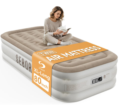 Sebor air mattress twin built-in pump demonstrates fast setup for guests.