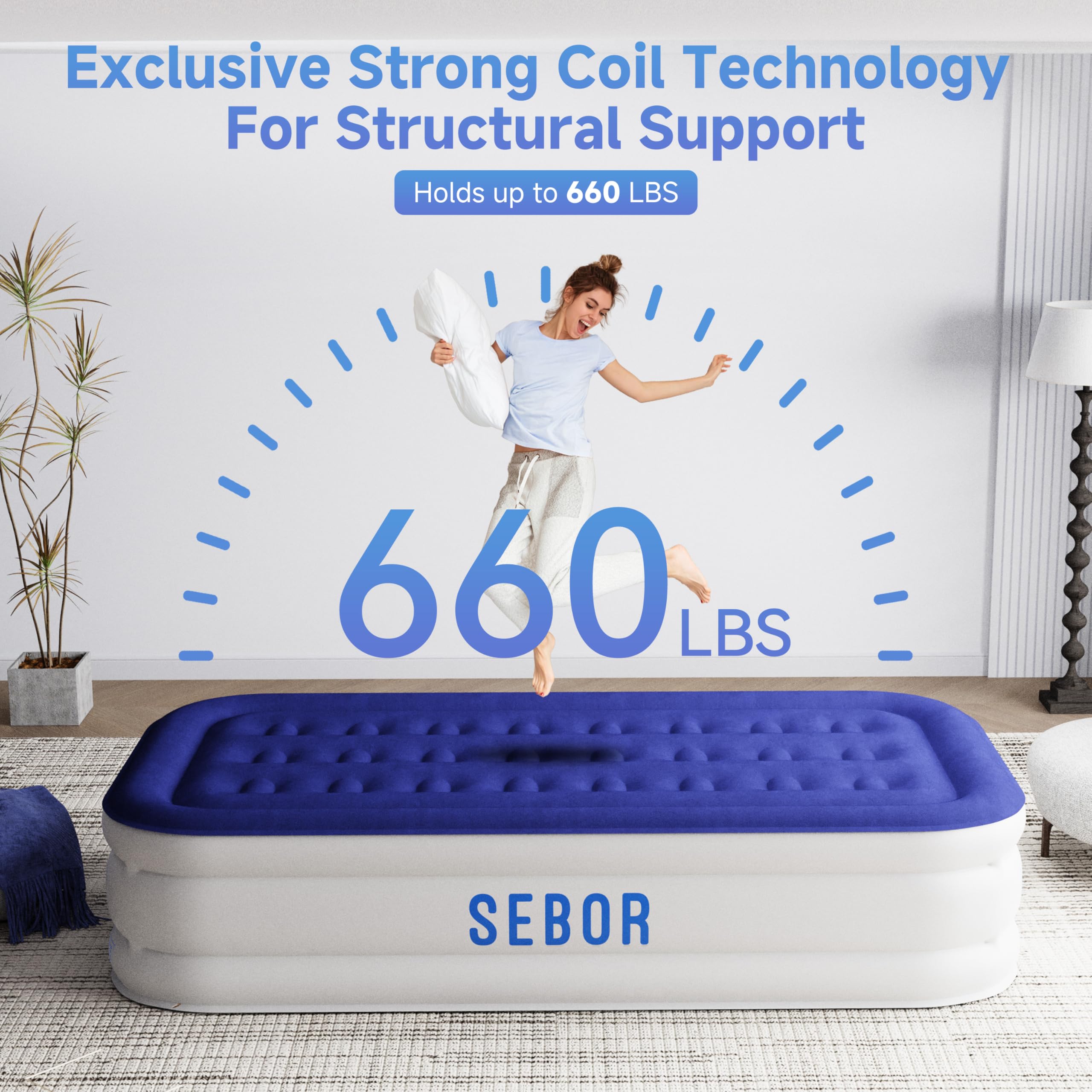 Sebor air mattress patented structure provides strong support