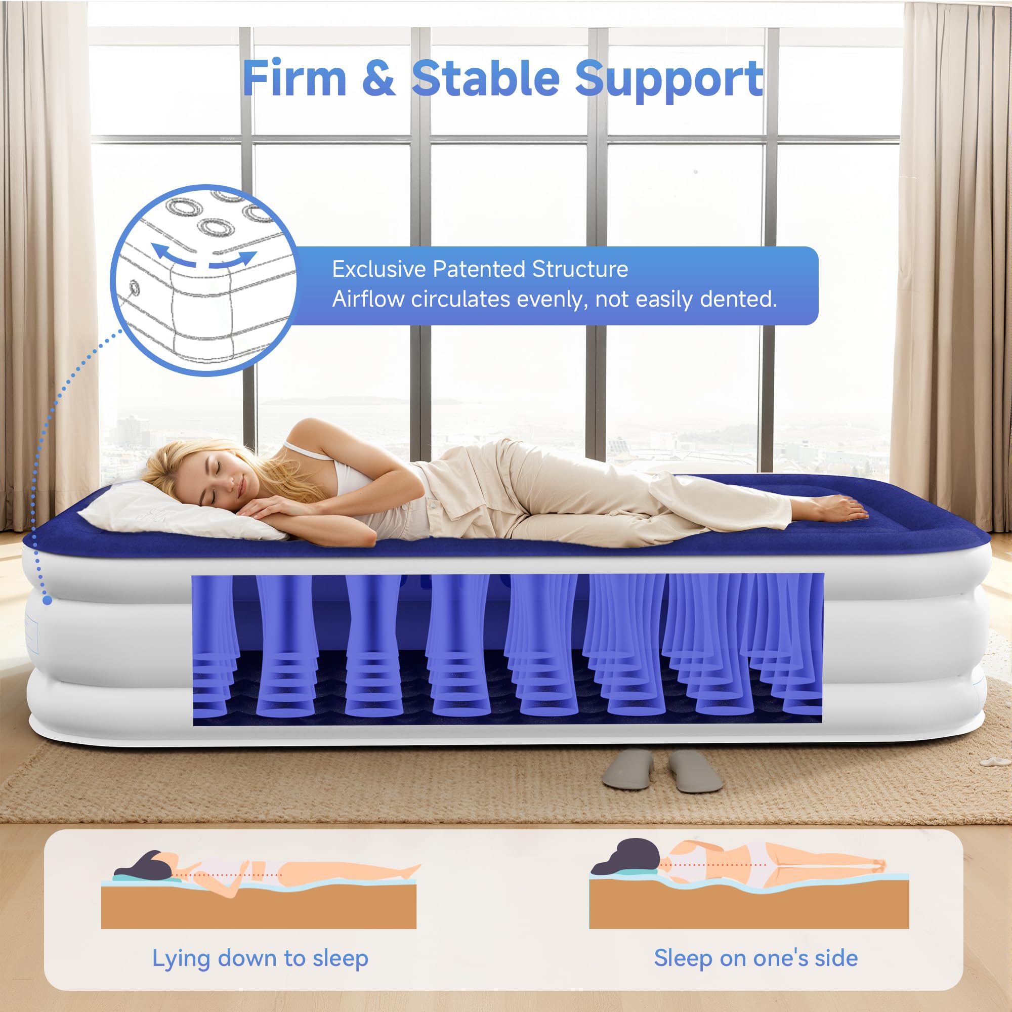 Sebor air mattress twin compact storage bag supports easy transport and quick packing.