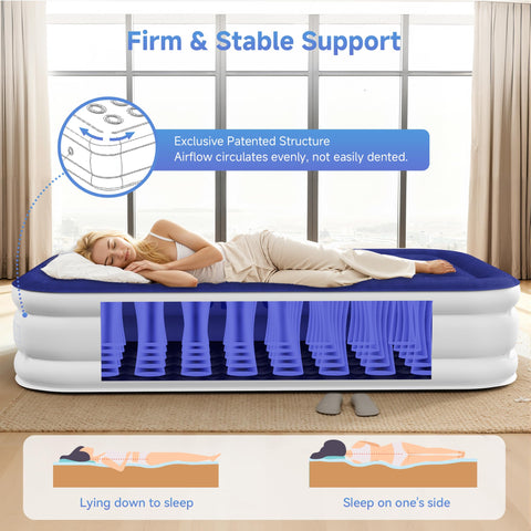 Sebor air mattress twin compact storage bag supports easy transport and quick packing.