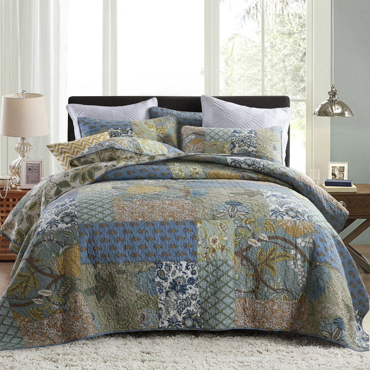 Secgo king-size comforter set in green-sage on bed for cooling comfort
