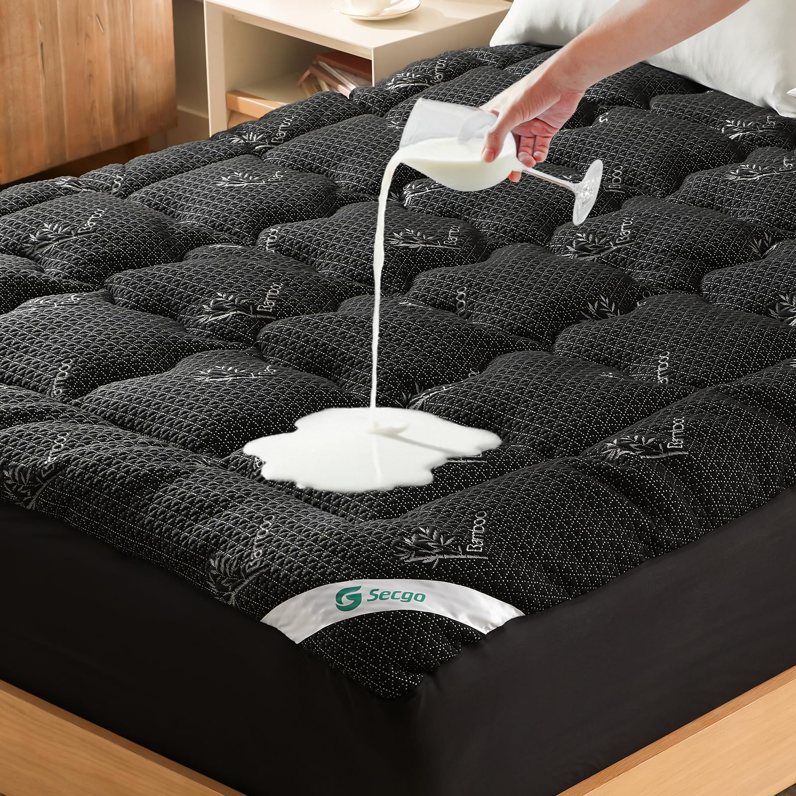 Secgo premium mattress topper on a bed provides plush support for better sleep.