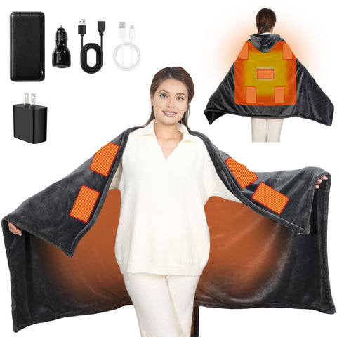 Secluded Valley cordless heated blanket with hood provides portable warmth on the go