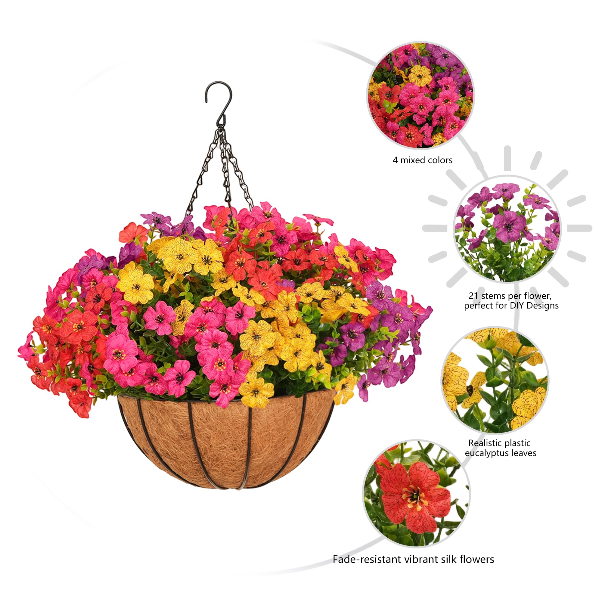 Secqous daisy hanging basket coconut liner for easy setup.
