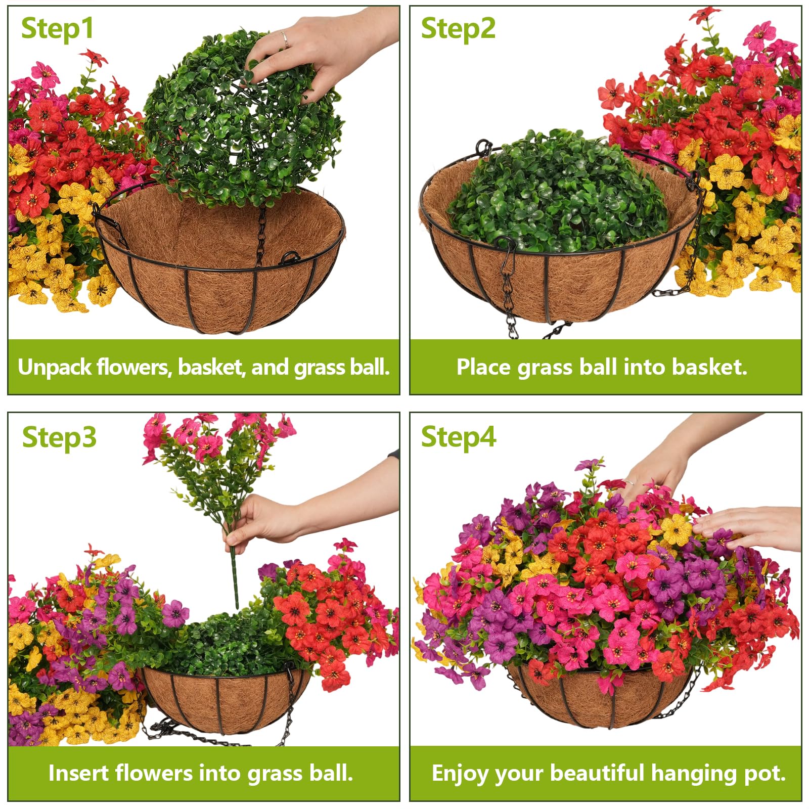 Secqous daisy hanging basket UV-resistant silk blooms stay vibrant.