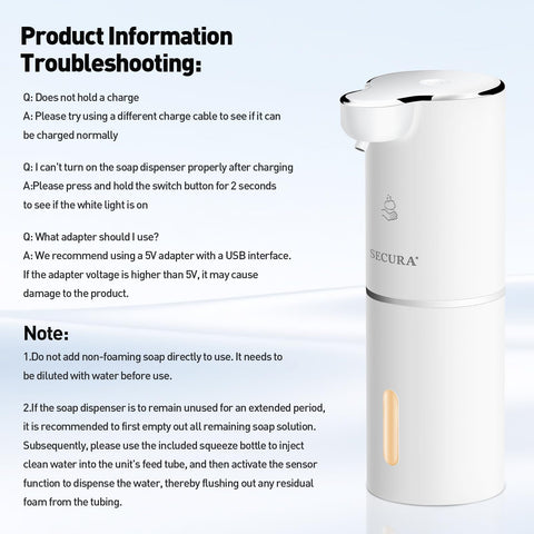 Secura foaming soap dispenser close-up of adjustable volume control