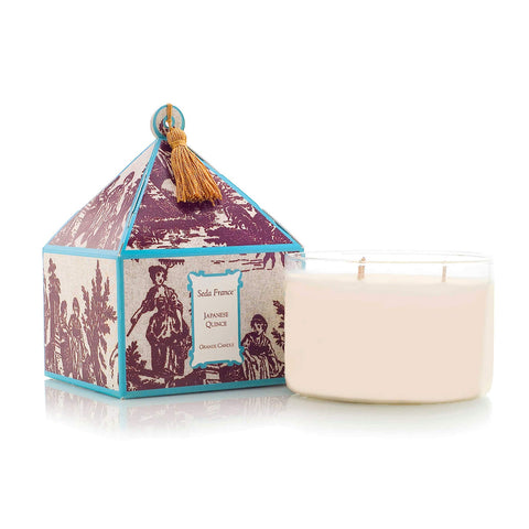 Seda France Japanese Quince 3 Wick Candle jar front shows elegant design and fragrance promise.