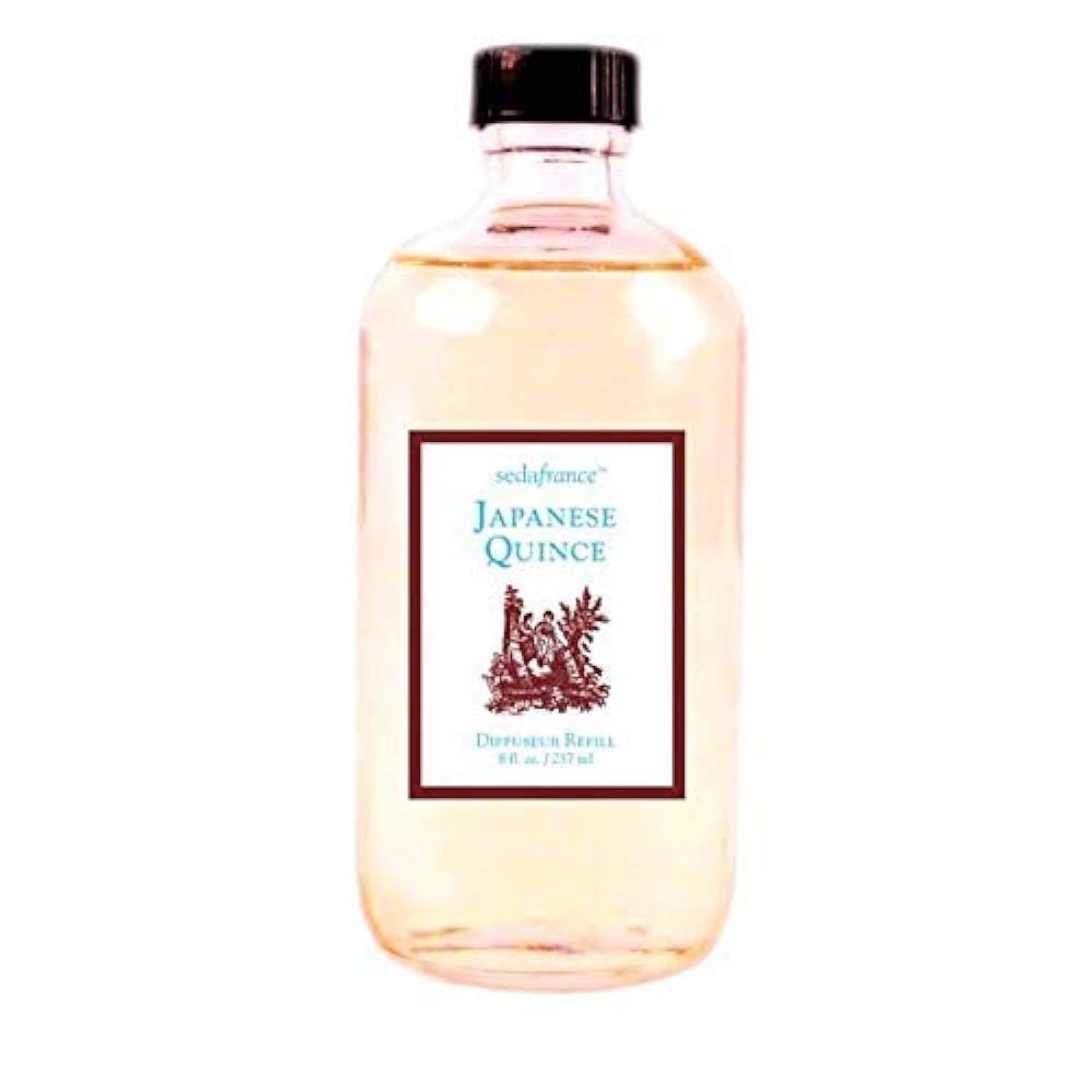 Seda France Japanese Quince refill diffuser oil in a glass bottle for a refreshed home scent.