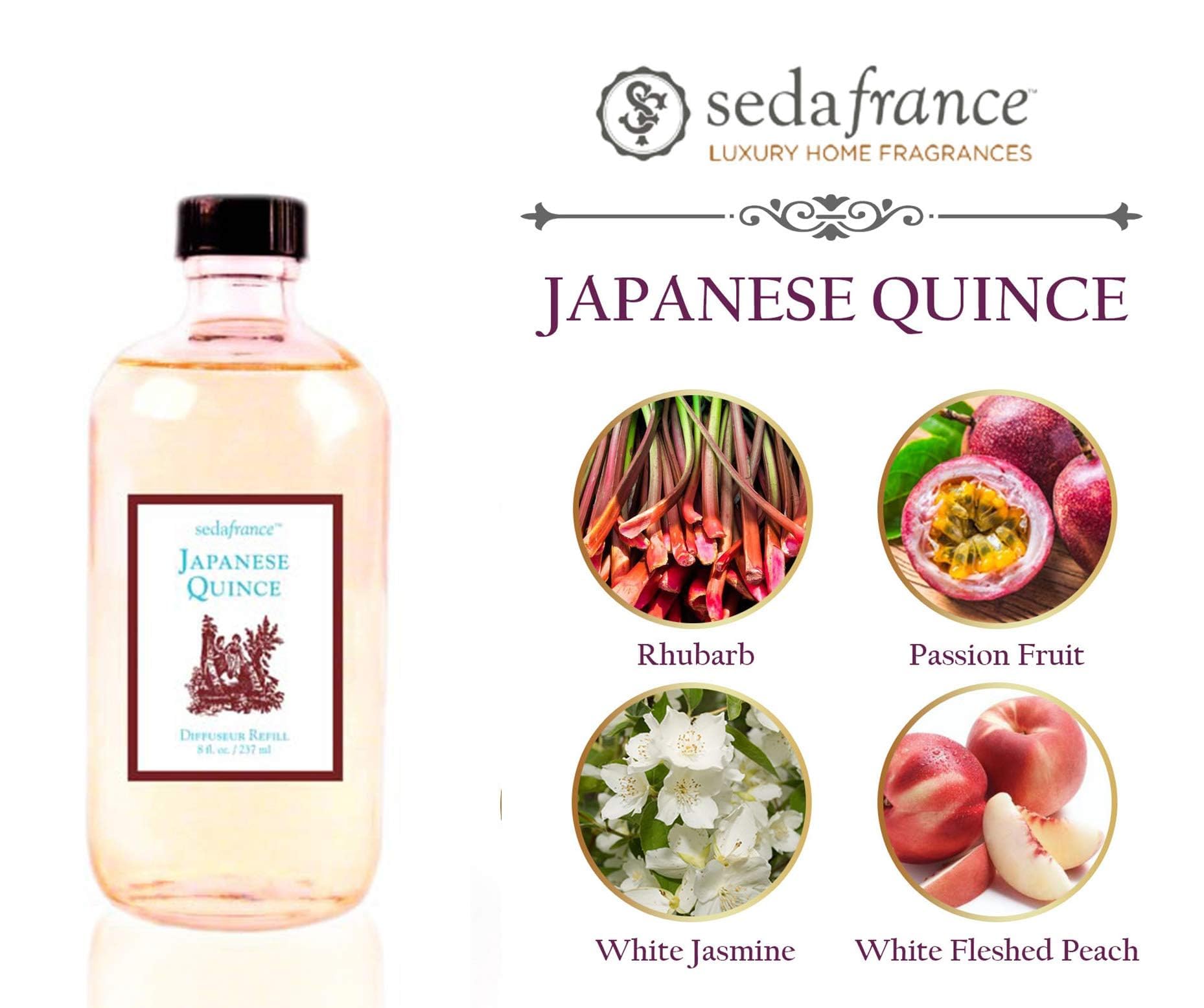 Pour action of Seda France Japanese Quince refill oil enabling quick scent refresh.