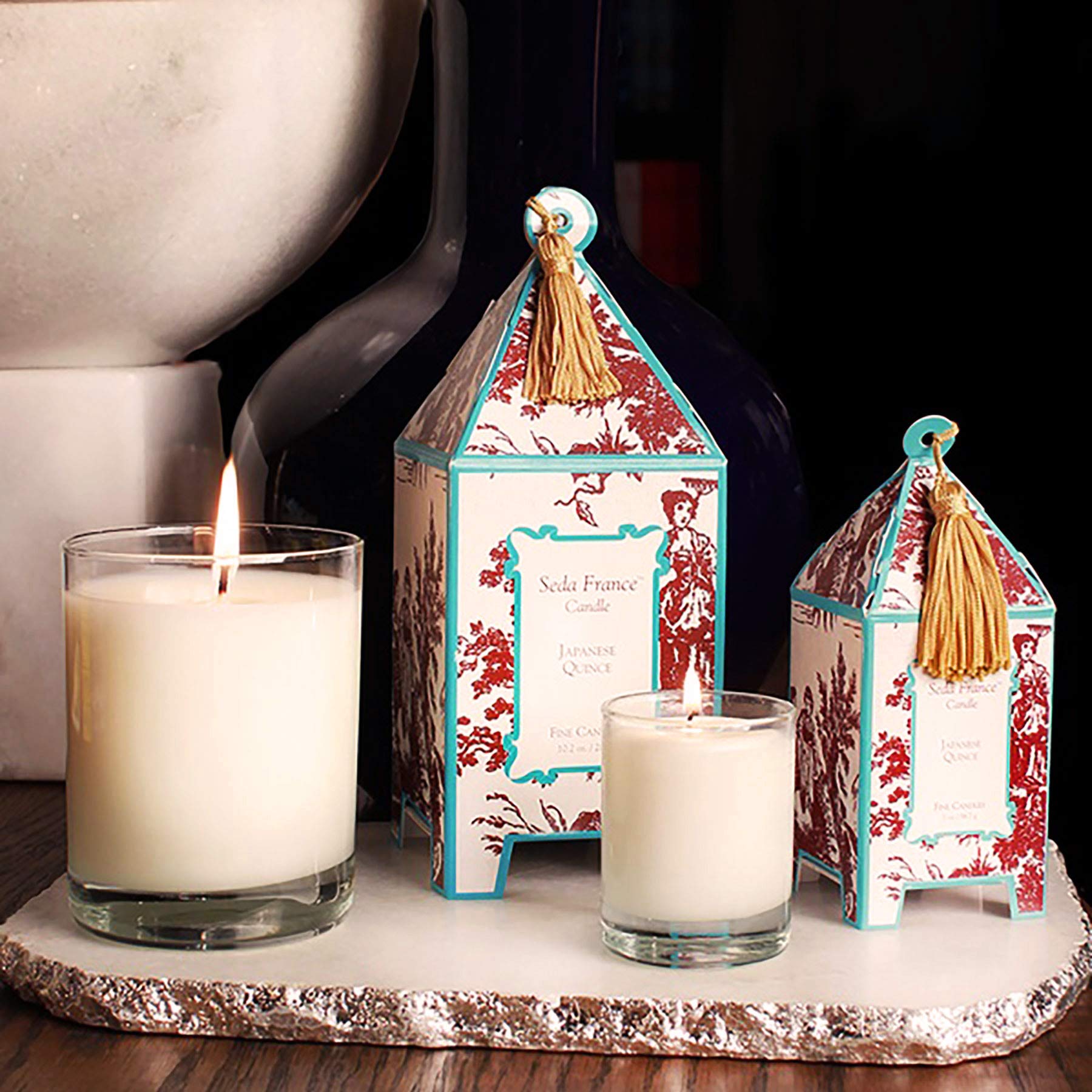 Seda France Japanese Quince Candle in use creating relaxing home atmosphere