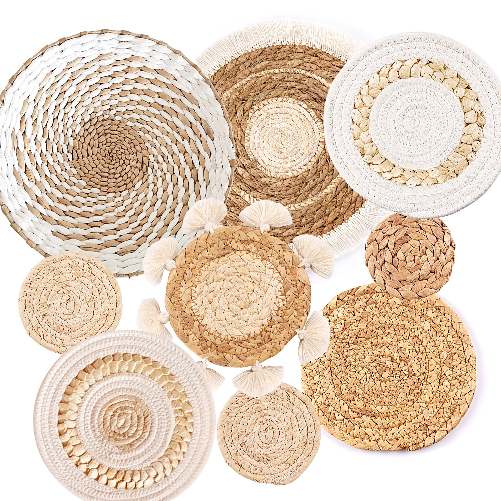 See Seattle 9-pack boho wall baskets hung on wall for natural texture and style