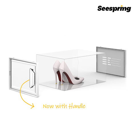 SEE SPRING stackable shoe boxes arranged in neat rows for organized storage.