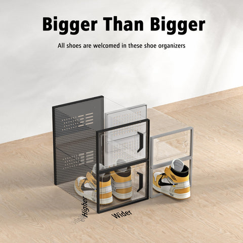 SEE SPRING stackable shoe boxes simplify closet organization and space management.