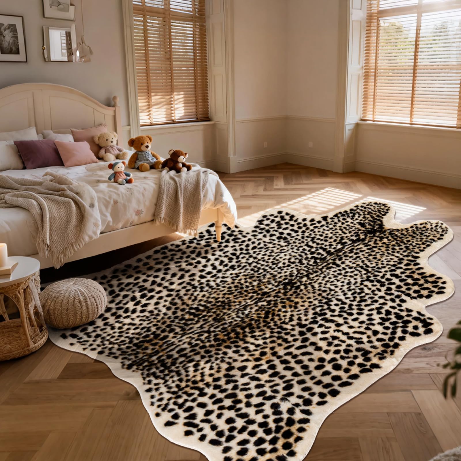 Seek4comfortable large leopard print rug adds texture and warmth.