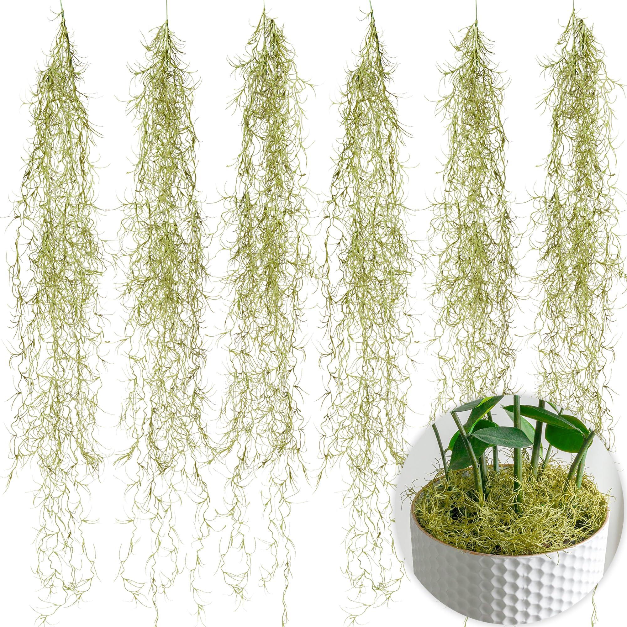 SEEKO Succulents Spanish moss, 33-inch 6-pack for realistic draping in planters.