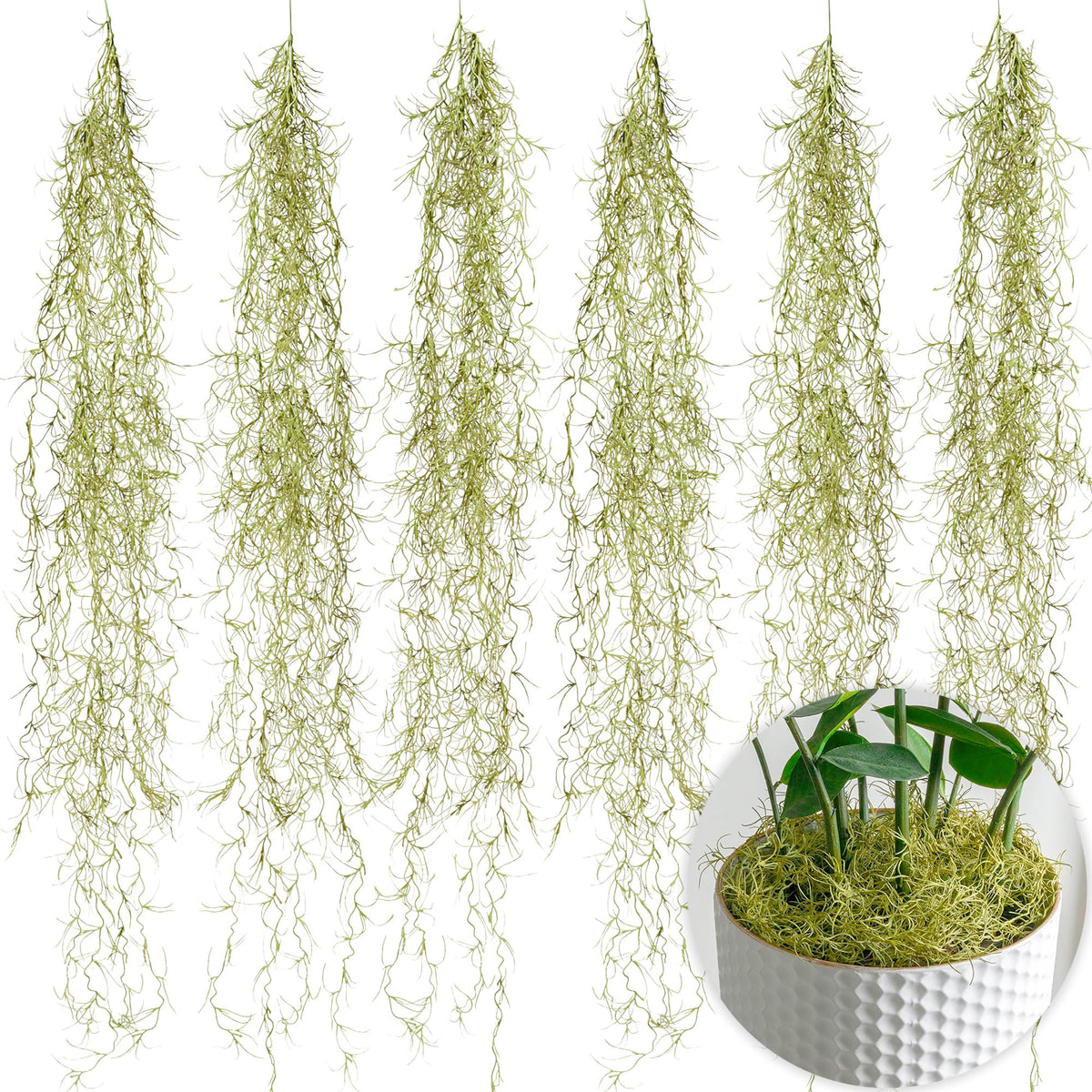SEEKO Succulents Spanish moss, 33-inch 6-pack for realistic draping in planters.