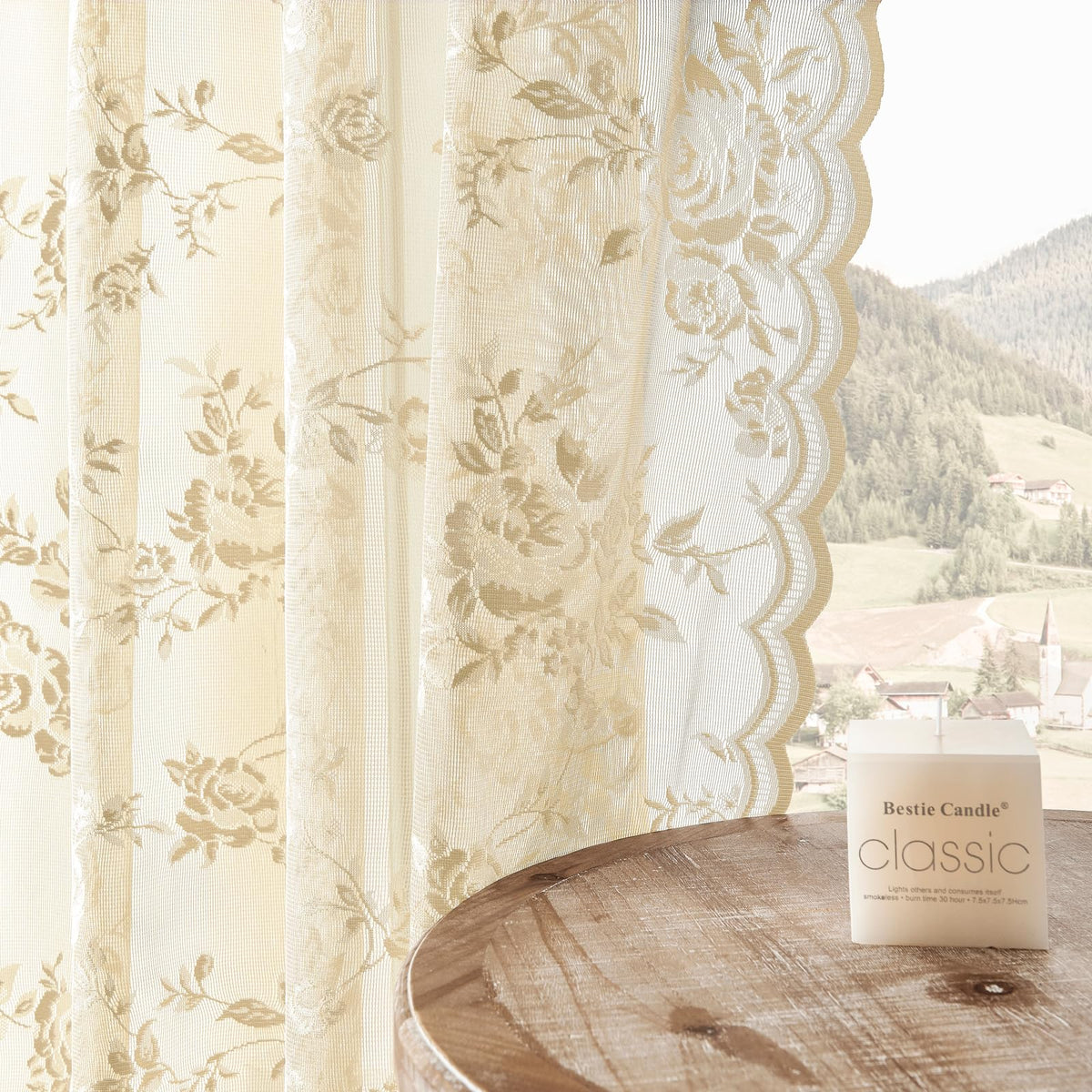 SEEKRIGHT beige lace curtains 52x84 drapes soft light filtering for bright, private spaces