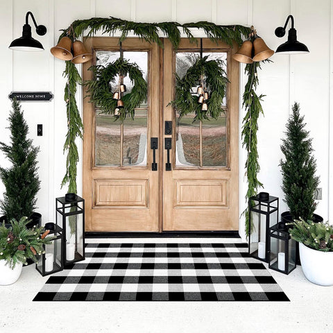 SEEKSEE buffalo plaid outdoor rug 3x5 front door mat for year‑round curb appeal
