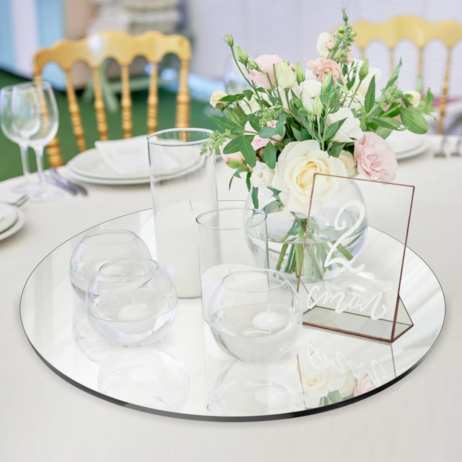 Seelenruhe beveled edge round mirror adds safe, elegant sparkle.