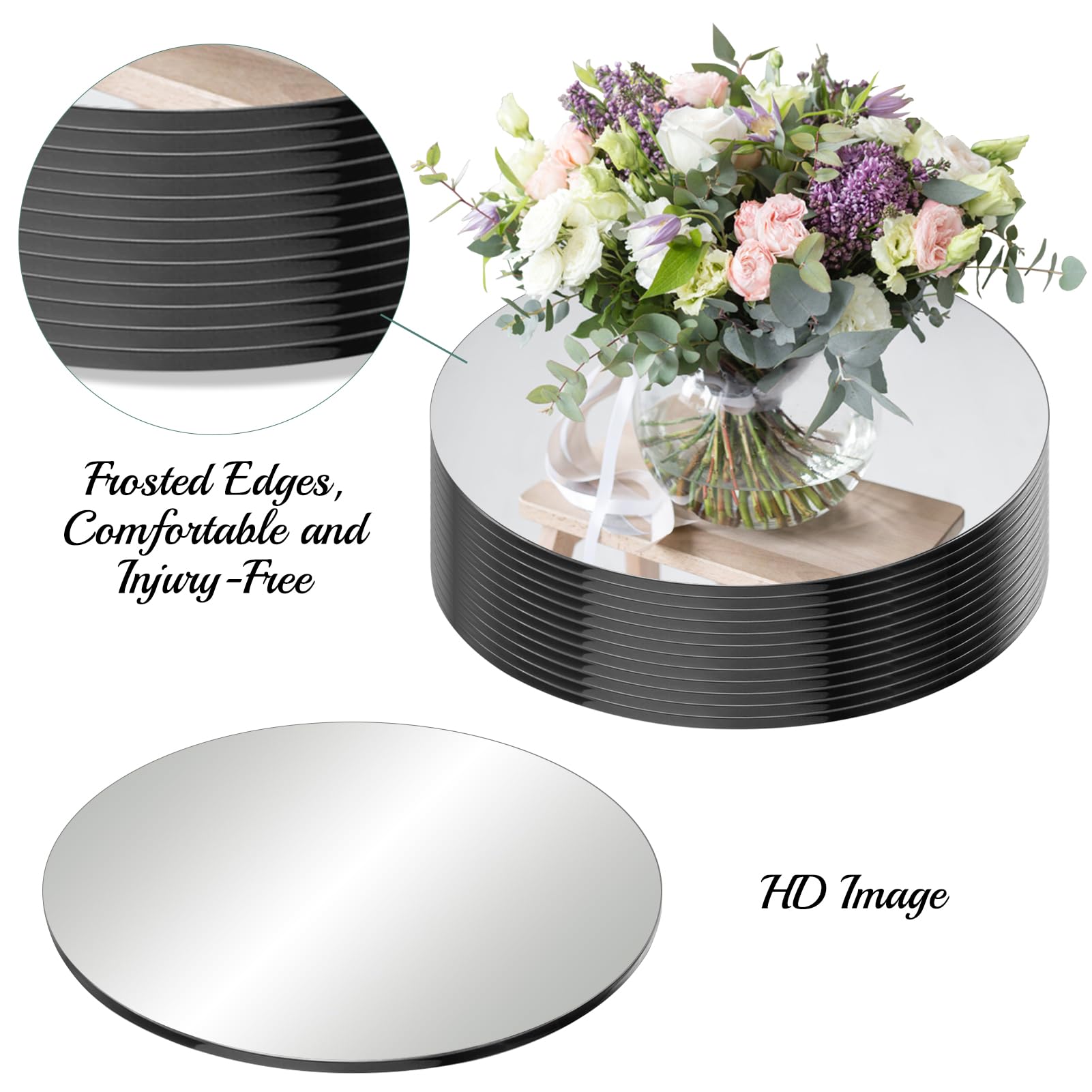 Seelenruhe round mirror 12in display tray for safe candle and floral displays.