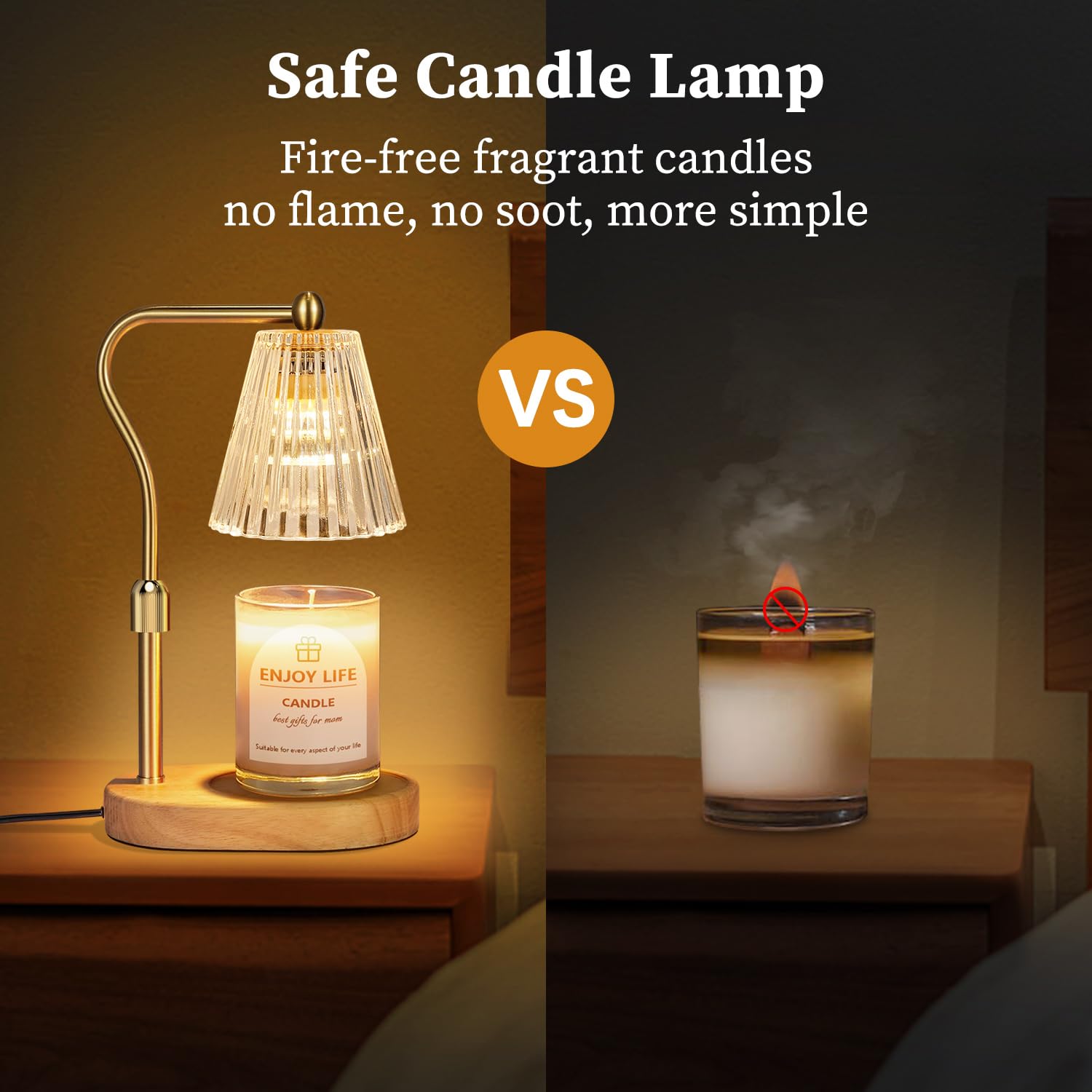Seenlast candle warmer lamp height adjustment demonstrating fit for various jar sizes.