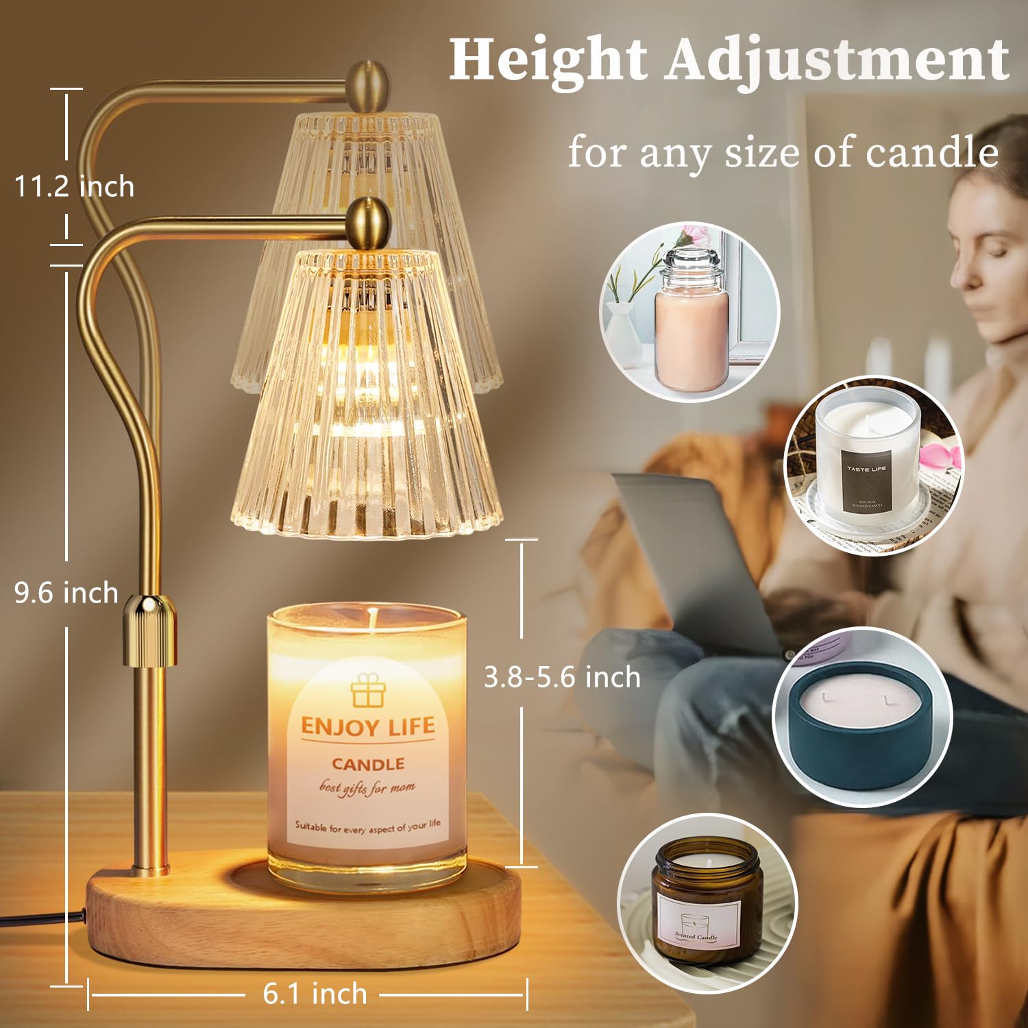 Seenlast candle warmer lamp holding jar candles up to six inches.