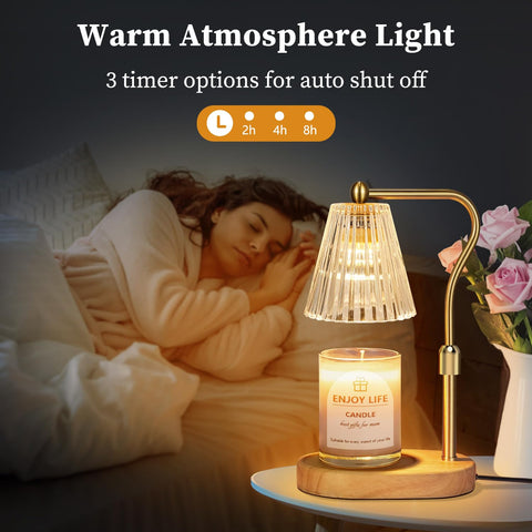 Seenlast candle warmer lamp timer function showing 2, 4, or 8 hour options.