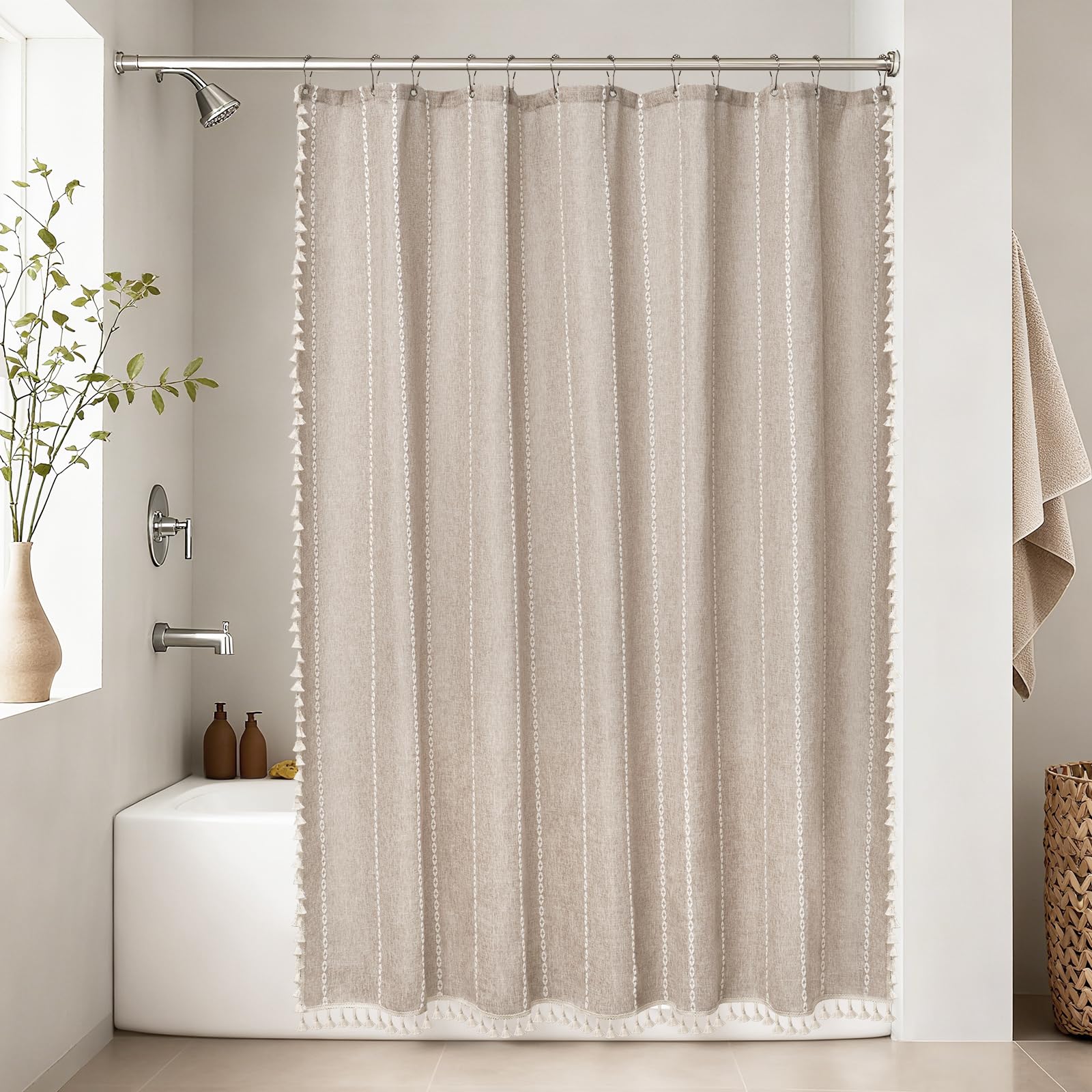 Seenus 72 by 72 inch curtain fits standard showers with full coverage.