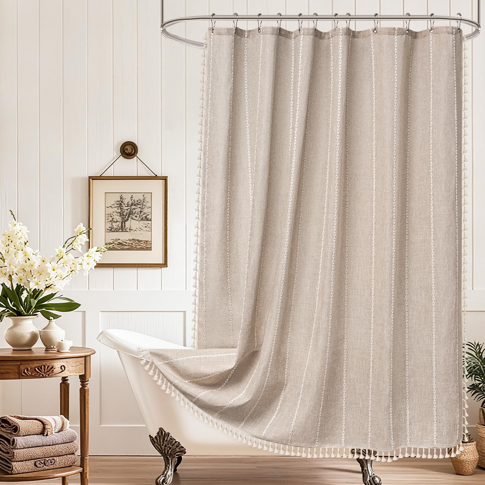 Seenus wrinkle-resistant fabric resists creasing for quick bathroom updates.