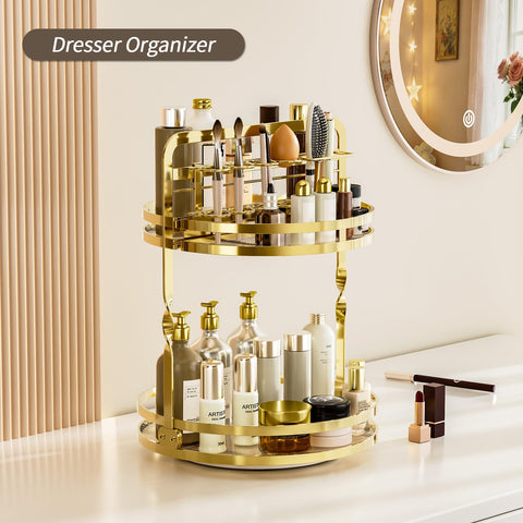 SEENWUUN gold-finish vanity organizer complements modern decor.