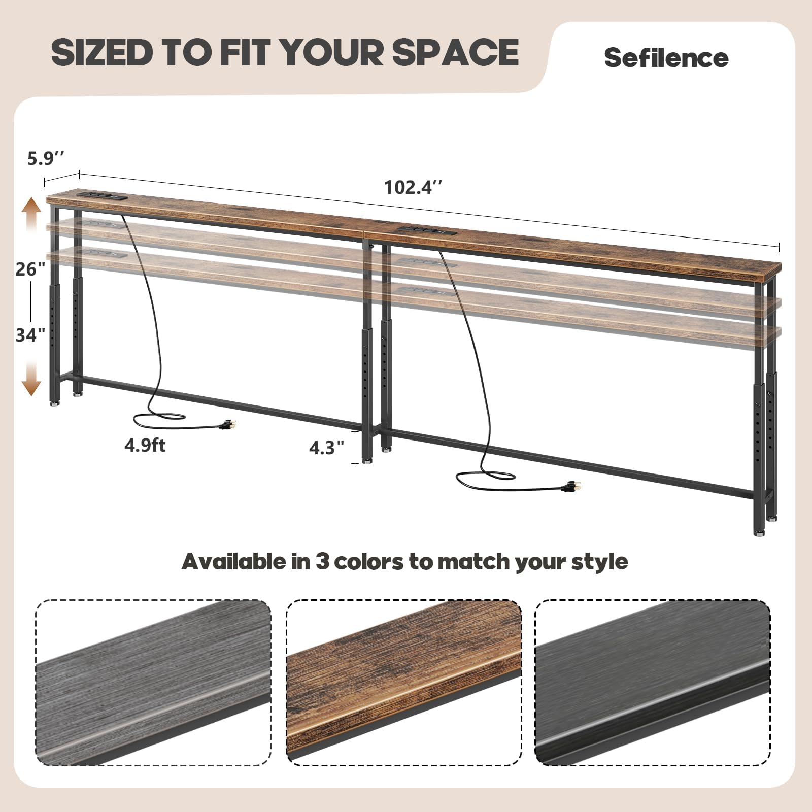 SEFILENCE 1024 narrow console table built-in outlets highlighting convenient charging near seating