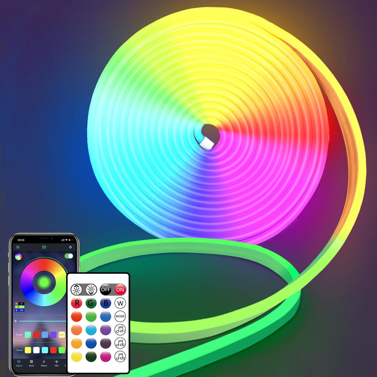 Segrass 16.4ft RGB neon rope light with remote for versatile decor