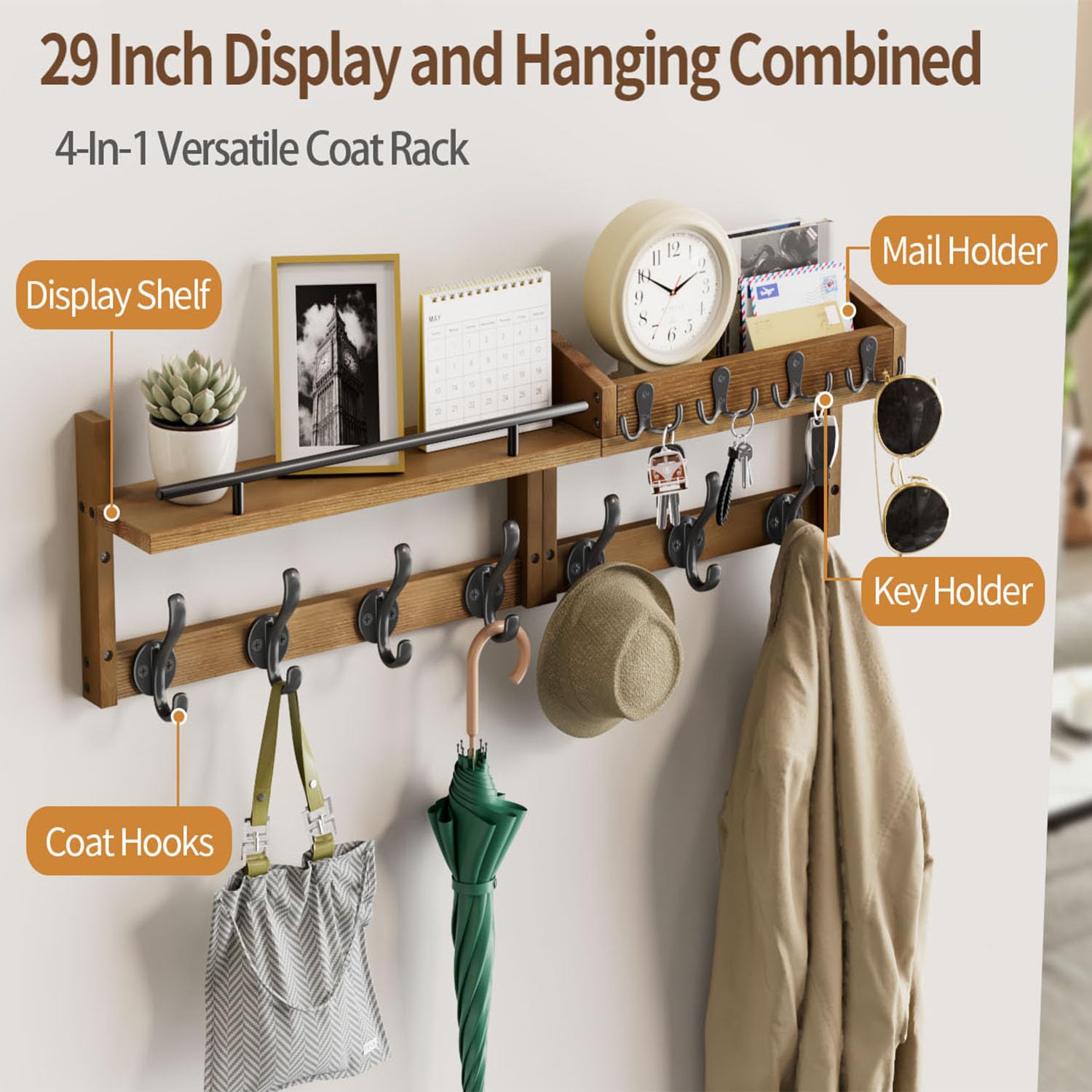 Segtenant coat rack with hooks and key holders for daily organization.