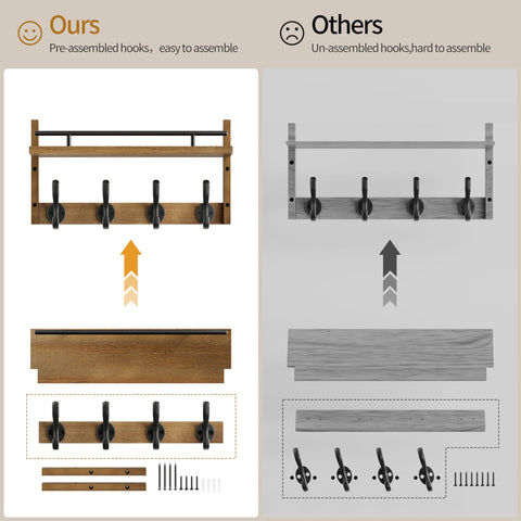 Segtenant shelf with seven coat hooks ideal for bags and jackets.