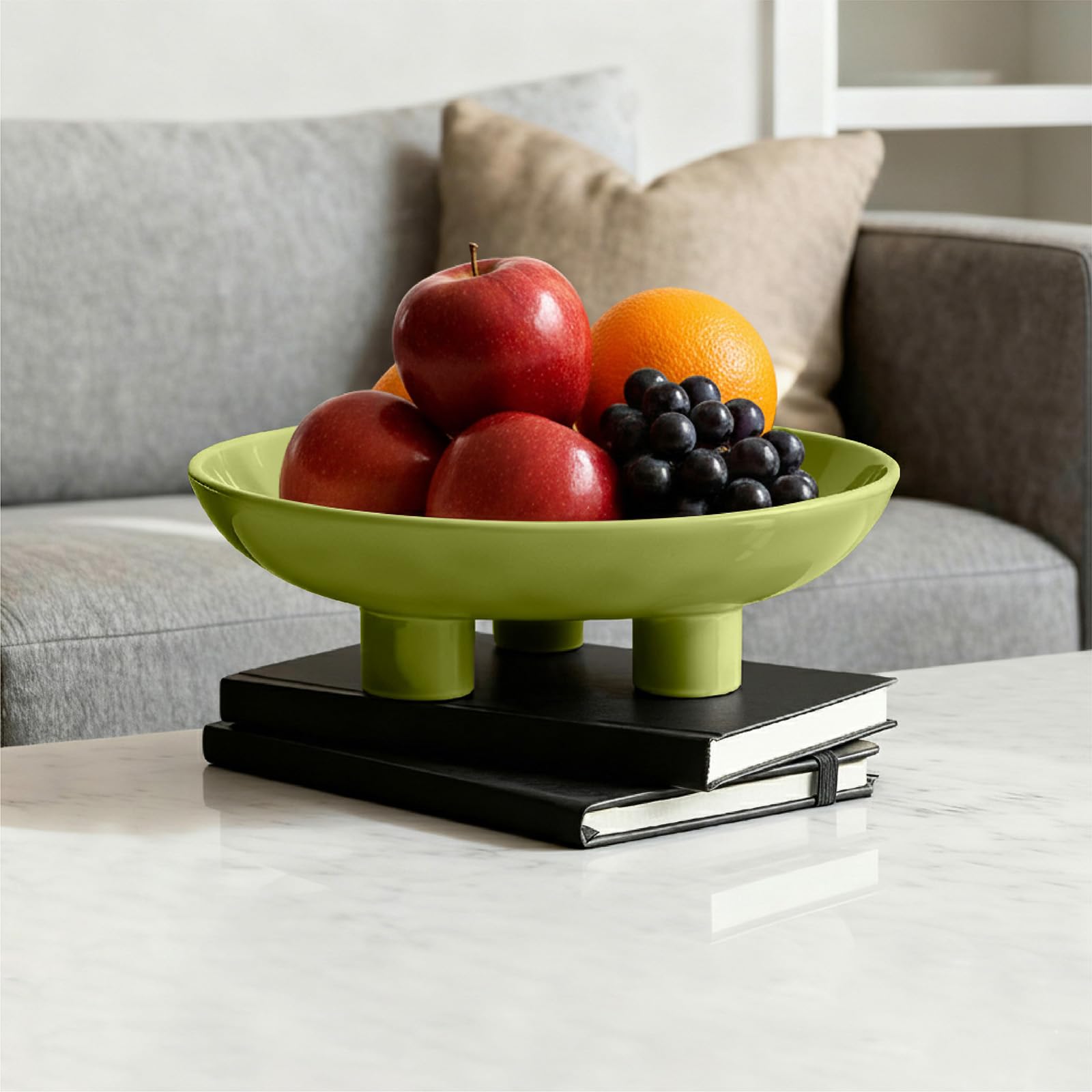 Seicasaya high-gloss ceramic bowl in beige-green adds modern elegance