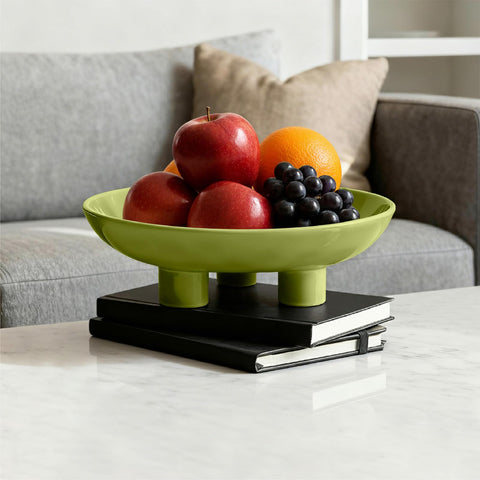 Seicasaya high-gloss ceramic bowl in beige-green adds modern elegance