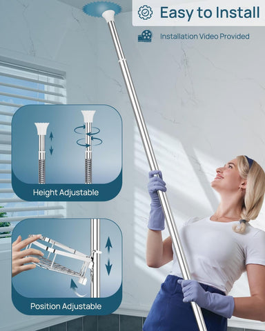 SEIRIONE bathroom caddy includes hooks and a towel bar for extra storage.
