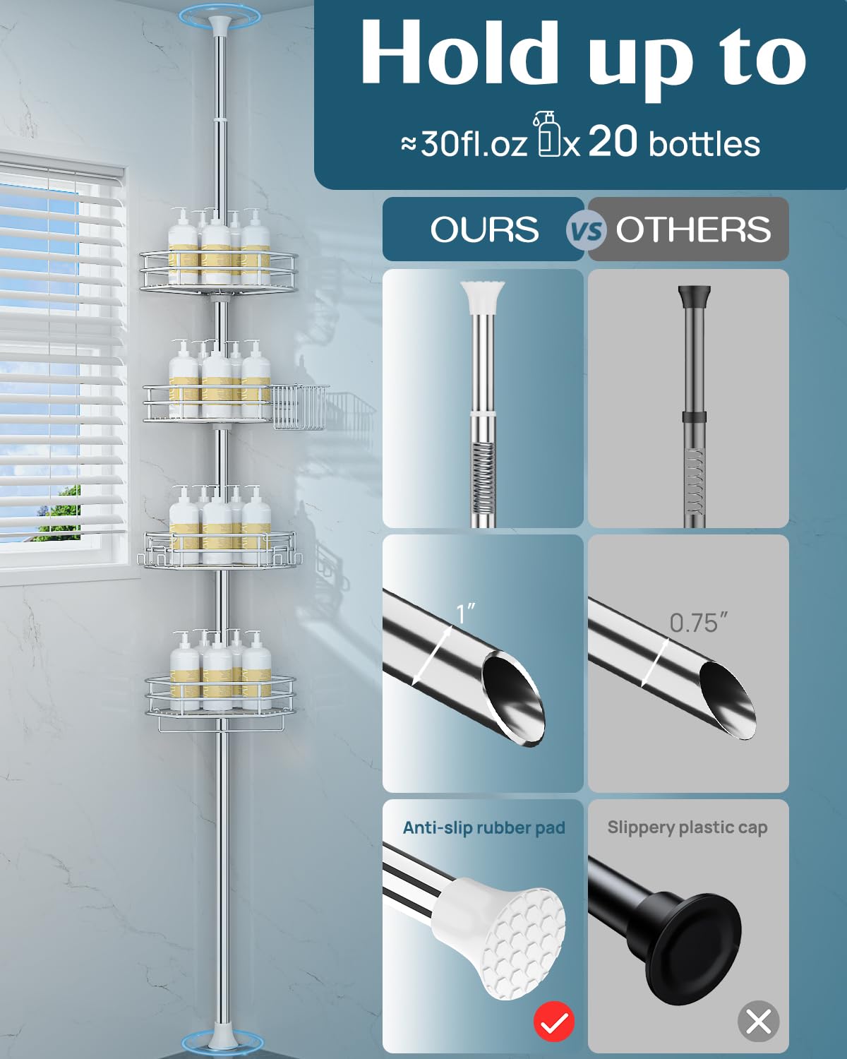 SEIRIONE double hooks hold loofahs and razors within easy reach.