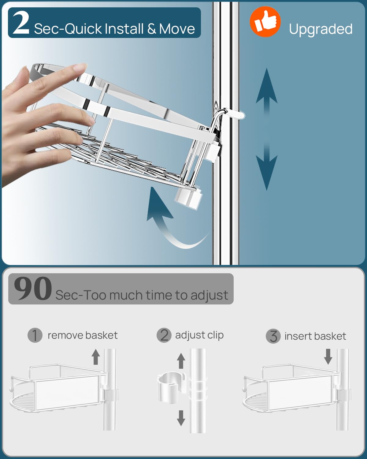 SEIRIONE fits neatly in corner for compact bathroom organization.