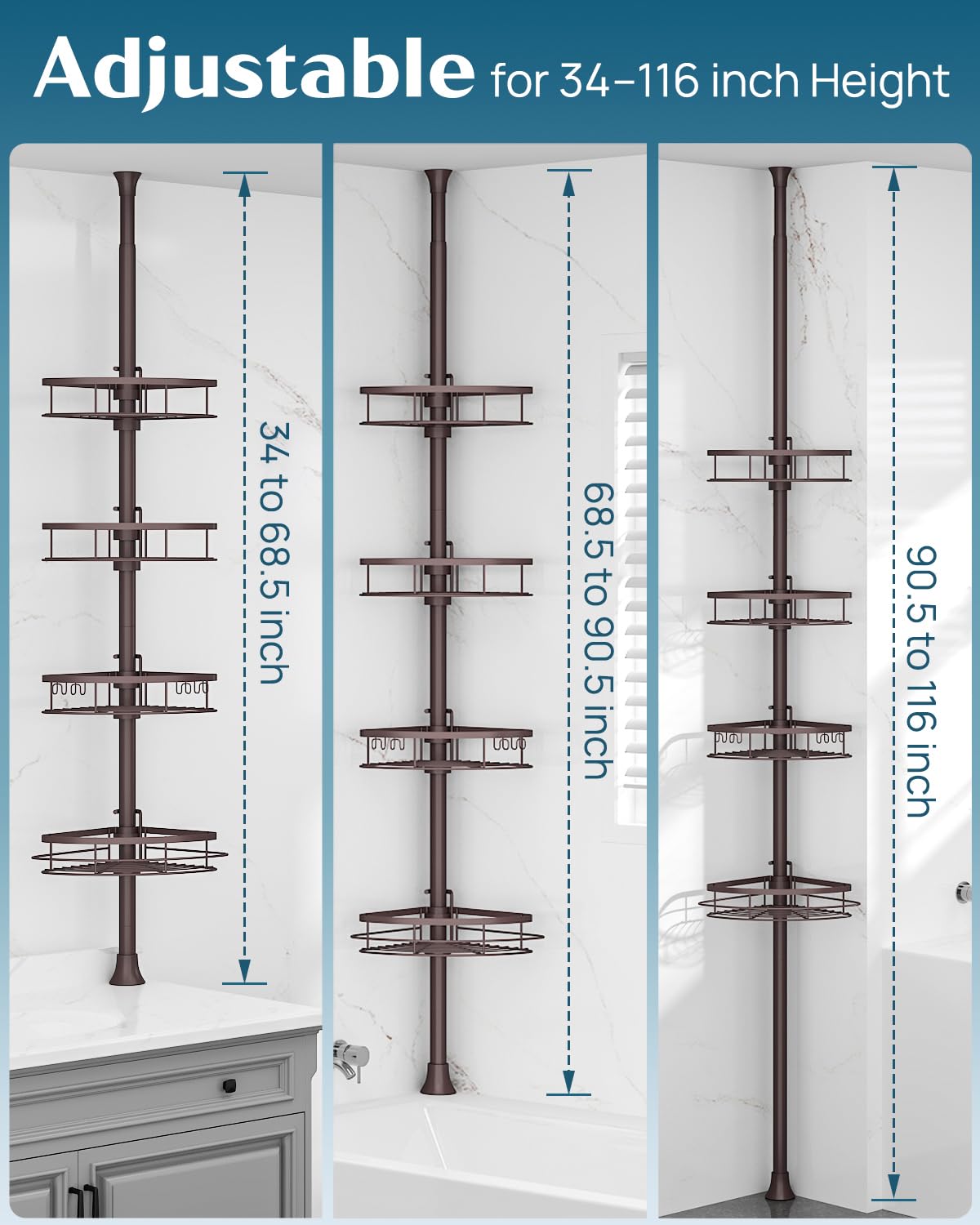 SEIRIONE four-basket storage shows ample space for shower items