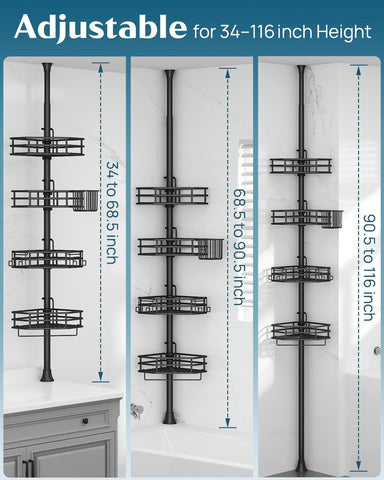 SEIRIONE four-tier adjustable shelves maximize shower storage space