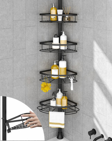 SEIRIONE rustproof shower corner caddy with four baskets for organized bath storage.