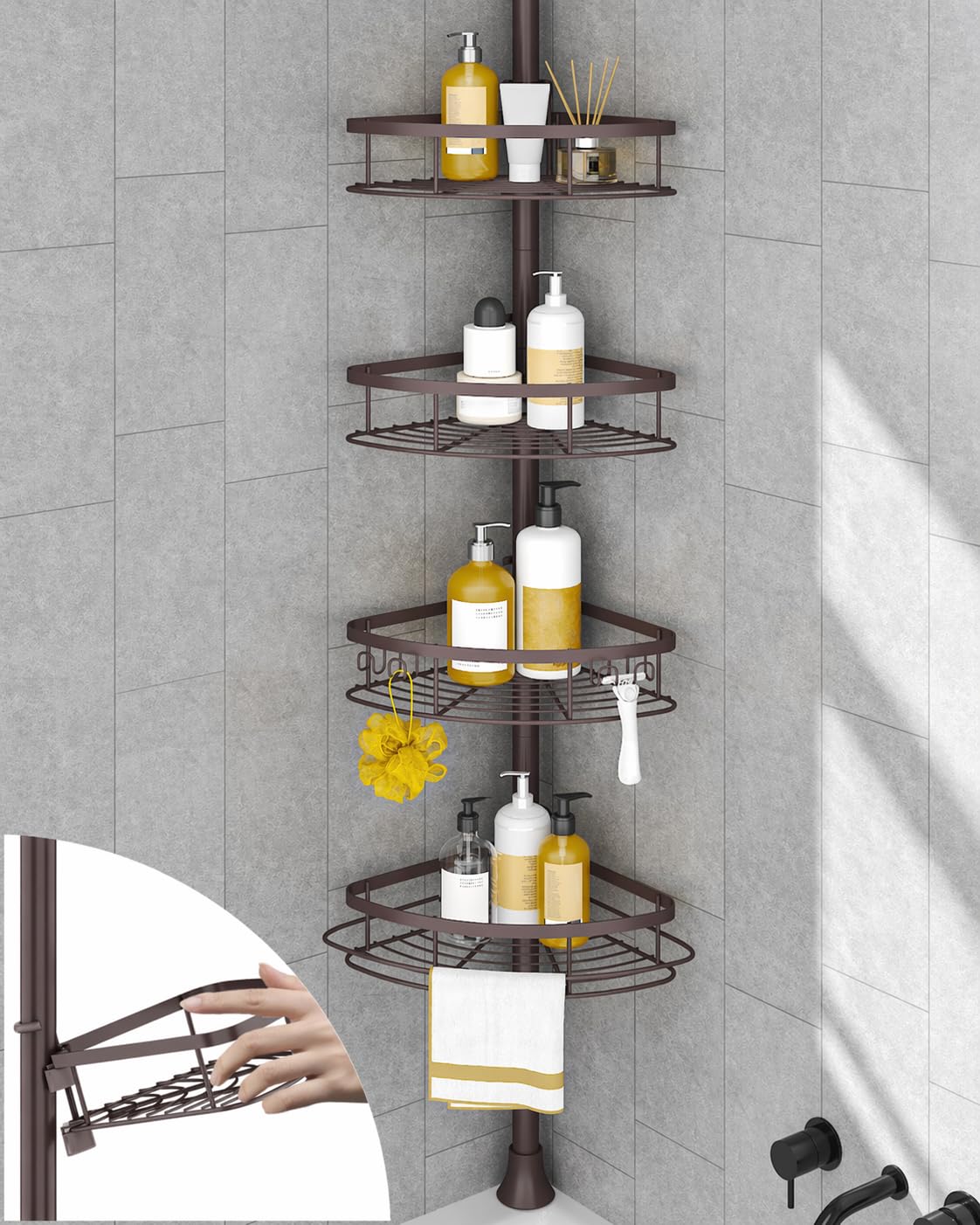 SEIRIONE shower corner caddy bronze keeps bathroom organized in tight spaces