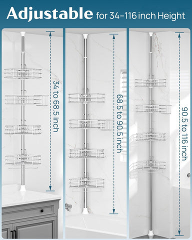 SEIRIONE stainless steel shower caddy showcases rust-free durability for busy bathrooms.