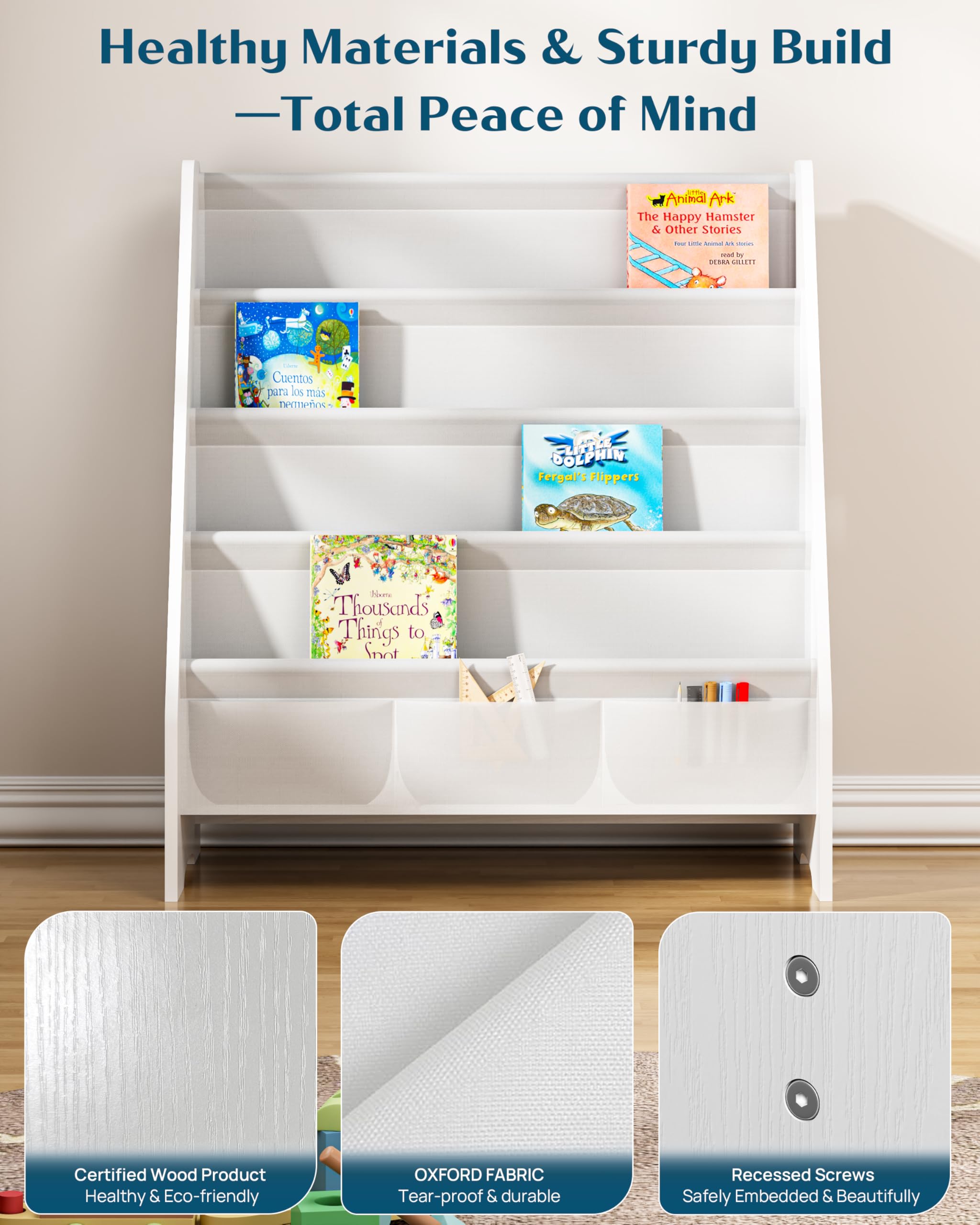SEIRIONE bookshelf placed in a nursery setup for compact storage