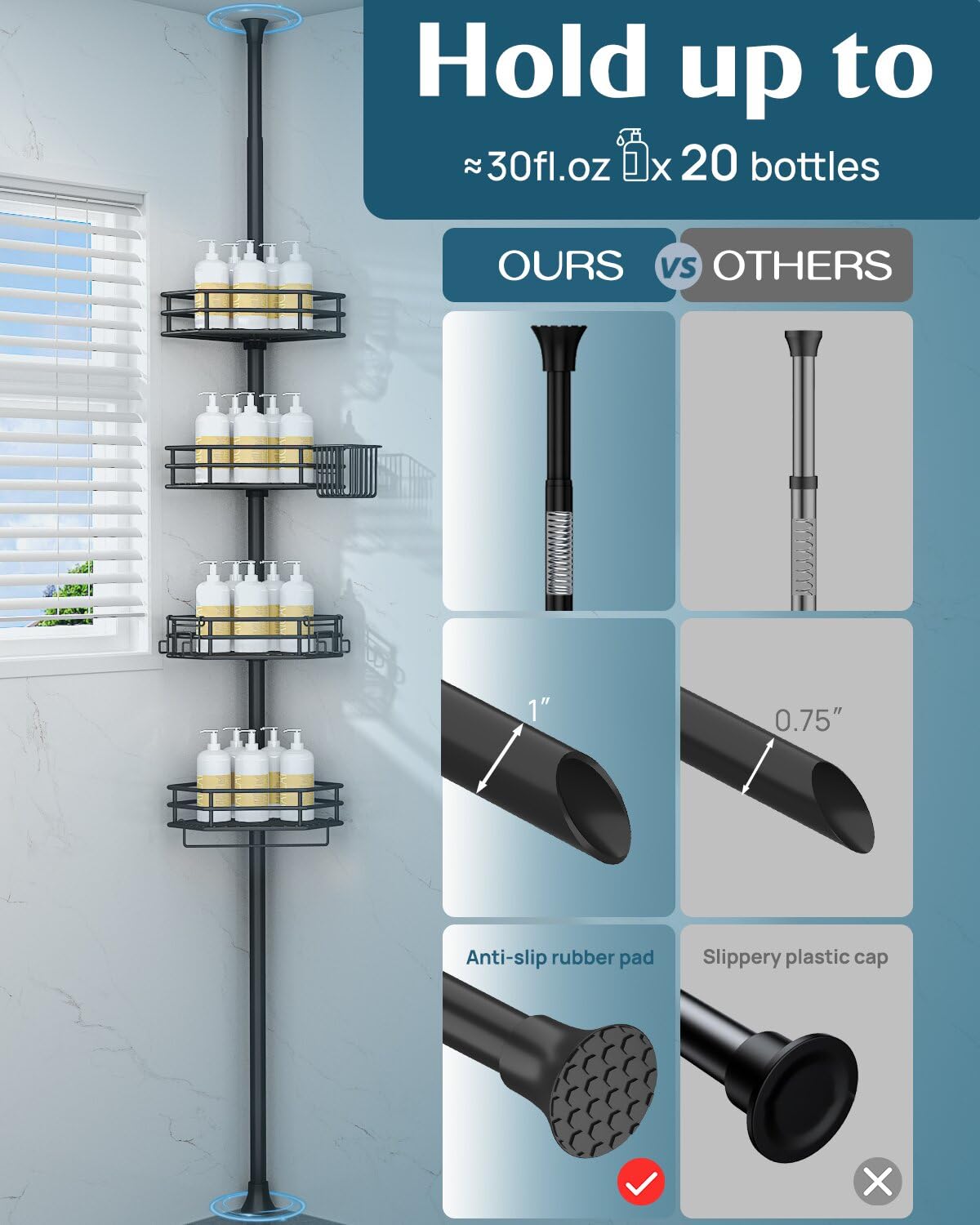 SEIRIONE towel bar and double hooks store loofahs and razors