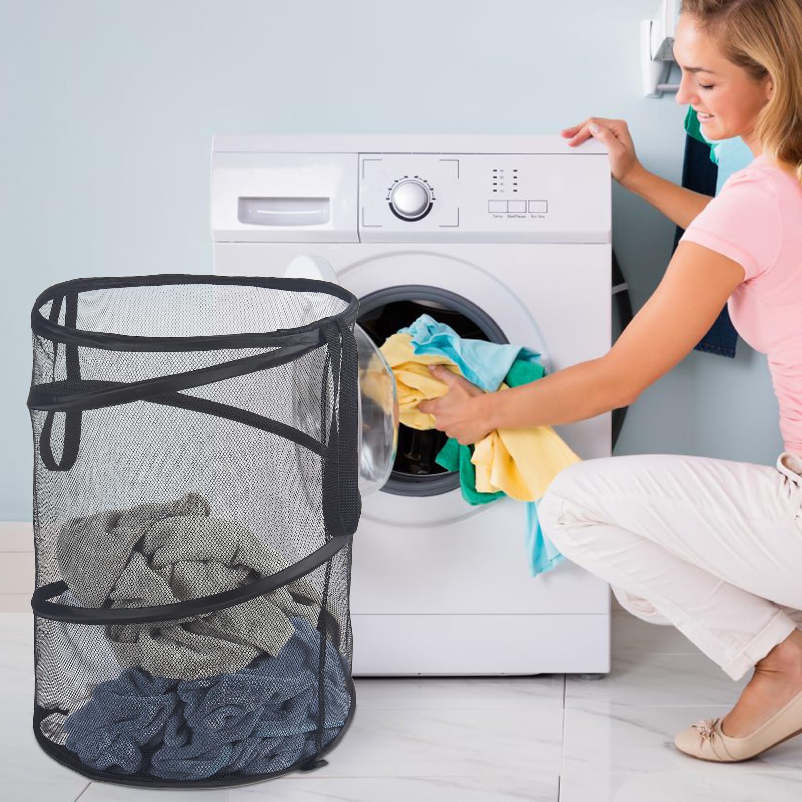Seiritex Mesh Popup Laundry Hamper breathable mesh supports odor reduction during use