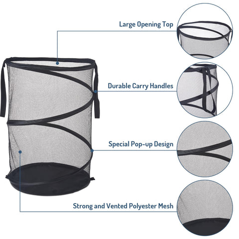 Seiritex Mesh Popup Laundry Hamper with carry handles for easy transport