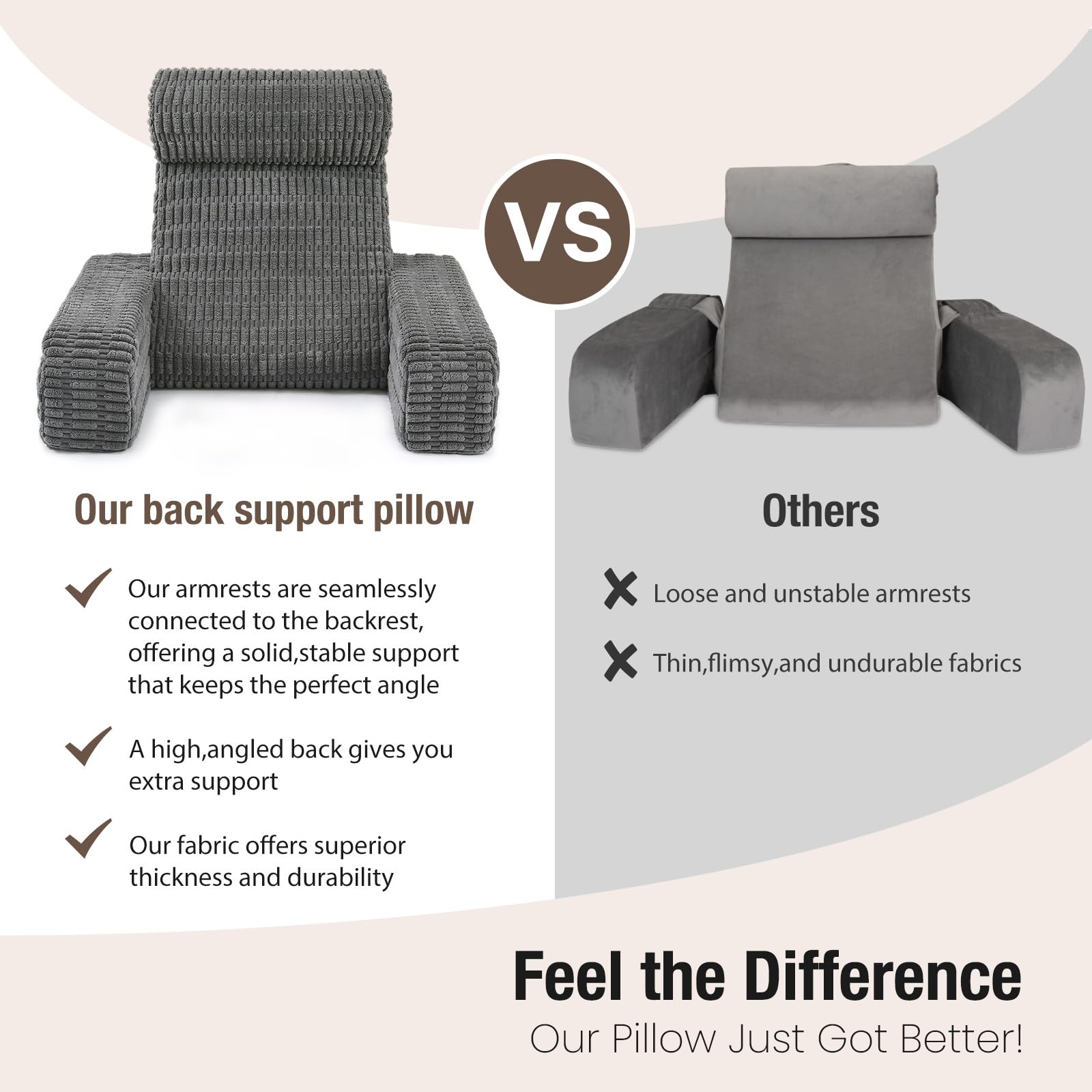 Selectico reading pillow with large side pockets for remotes and glasses within reach
