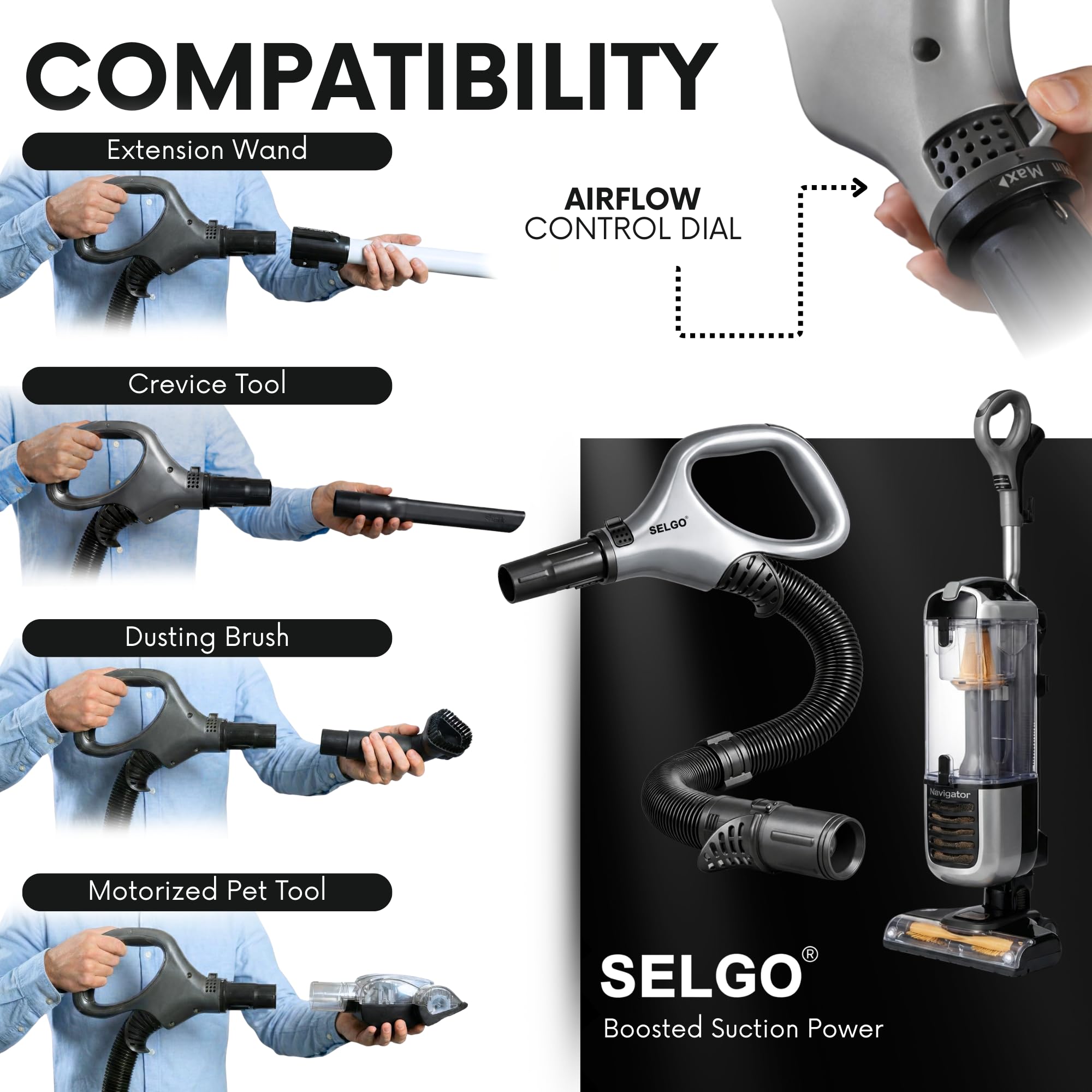 Selgo hose handle compatible with Shark Navigator for secure daily tasks.